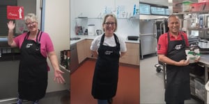 Customers wearing Angel Bay aprons.