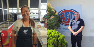 Customers wearing Angel Bay aprons.